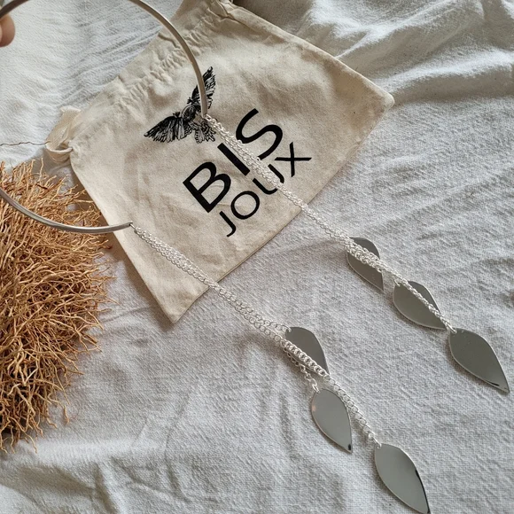 Sterling silver brass leaves chain long necklace windchime long collar - Picture 5 of 5